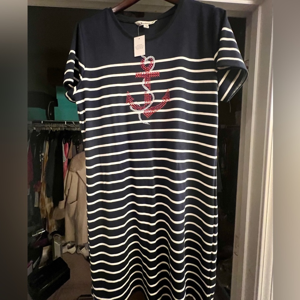 Tantrums Navy and White Striped Midi Dress